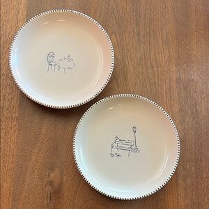 Pottery Barn Cream Appetizer Plates with Black Trim